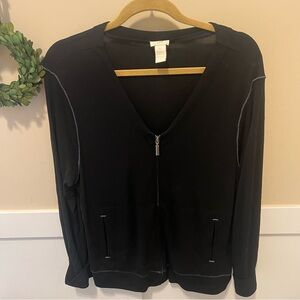 J Jill Easy Wear Large Black w/Blue Trim Jacket